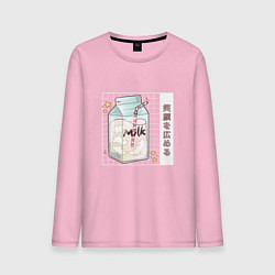 Лонгслив хлопковый мужской Японское кавайное молоко, цвет: светло-розовый
