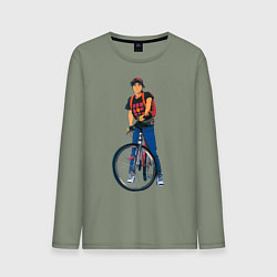 Лонгслив хлопковый мужской Golden boy со своим велосипедом, цвет: авокадо