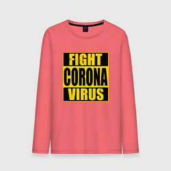 Лонгслив хлопковый мужской Fight Corona Virus, цвет: коралловый