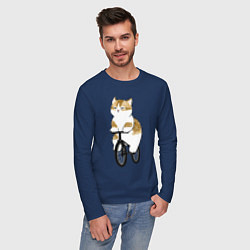 Лонгслив хлопковый мужской Котик на велосипеде, цвет: тёмно-синий — фото 2