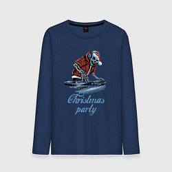 Лонгслив хлопковый мужской Christmas party, cool DJ, цвет: тёмно-синий