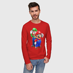 Лонгслив хлопковый мужской Mario Bros, цвет: красный — фото 2