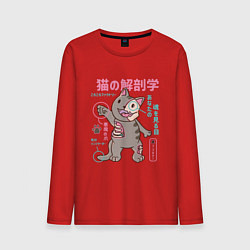 Лонгслив хлопковый мужской Анатомия кота в японском стиле, цвет: красный