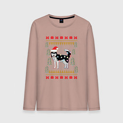 Лонгслив хлопковый мужской Рождественский свитер Хаски, цвет: пыльно-розовый