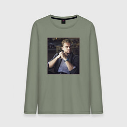 Лонгслив хлопковый мужской Леонардо Ди Каприо, фотопортрет, цвет: авокадо