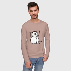 Лонгслив хлопковый мужской Снеговик в дудл-стиле, цвет: пыльно-розовый — фото 2