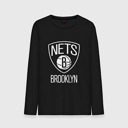 Лонгслив хлопковый мужской Бруклин Нетс логотип, цвет: черный