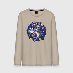 Лонгслив хлопковый мужской Космонавт верхом на акуле, цвет: миндальный