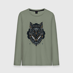 Лонгслив хлопковый мужской ЭТНИЧЕСКАЯ ЛИСА, АБСТРАКЦИЯ, цвет: авокадо