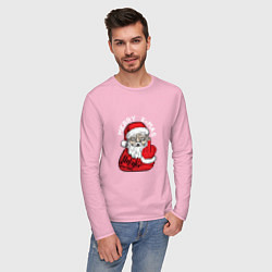 Лонгслив хлопковый мужской Плохой дед мороз Merry x-mas, цвет: светло-розовый — фото 2