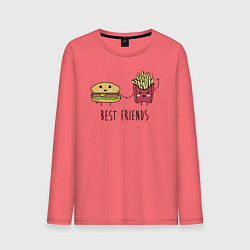 Лонгслив хлопковый мужской Hamburger and fries are best friends, цвет: коралловый