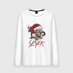 Лонгслив хлопковый мужской SLAYER SKULL SANTA NEW YEAR, цвет: белый