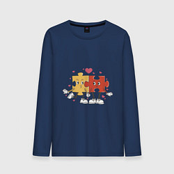 Лонгслив хлопковый мужской Влюбленная пара - пазлы, цвет: тёмно-синий