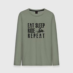 Лонгслив хлопковый мужской Eat, sleep, ride, repeat, цвет: авокадо