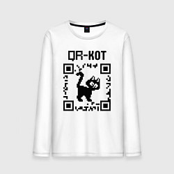 Лонгслив хлопковый мужской QR кот КОТИК, цвет: белый