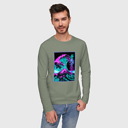 Лонгслив хлопковый мужской НЕОНОВАЯ ВОЛНА, ЯПОНИЯ, ФУДЗИЯМА JAPAN NEON, цвет: авокадо — фото 2