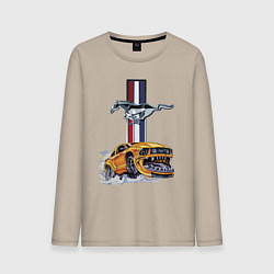 Лонгслив хлопковый мужской Мустанг раскрыл пасть!, цвет: миндальный
