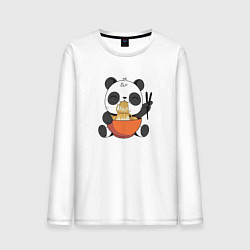 Лонгслив хлопковый мужской Cute Panda Eating Ramen, цвет: белый