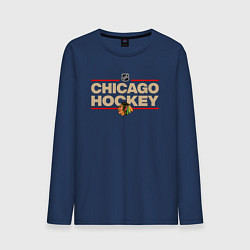 Лонгслив хлопковый мужской CHICAGO BLACKHAWKS NHL ЧИКАГО НХЛ, цвет: тёмно-синий