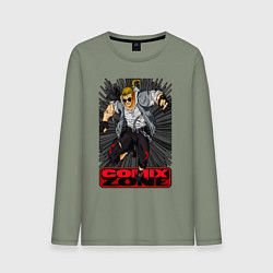 Лонгслив хлопковый мужской Sketch jump, цвет: авокадо