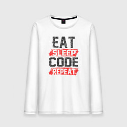 Лонгслив хлопковый мужской EAT SLEEP CODE REPEAT, цвет: белый