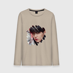 Лонгслив хлопковый мужской Agust D SUGA BTS, цвет: миндальный