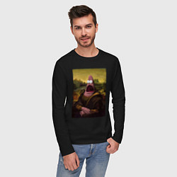 Лонгслив хлопковый мужской Патрик Губка Боб Мона Лиза, цвет: черный — фото 2