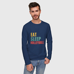 Лонгслив хлопковый мужской Eat - Sleep - Volleyball, цвет: тёмно-синий — фото 2