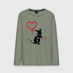 Лонгслив хлопковый мужской BANKSY БЭНКСИ крыса и сердце, цвет: авокадо