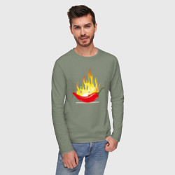 Лонгслив хлопковый мужской Перец в огне, цвет: авокадо — фото 2