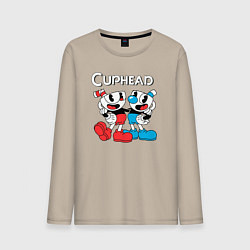 Лонгслив хлопковый мужской Cuphead Чашечки, цвет: миндальный