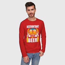 Лонгслив хлопковый мужской Бухгалтер подпитывается пивом, цвет: красный — фото 2