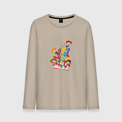 Лонгслив хлопковый мужской Дети с цифрами, цвет: миндальный