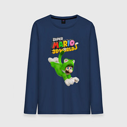 Лонгслив хлопковый мужской Luigi cat Super Mario 3D World Nintendo, цвет: тёмно-синий