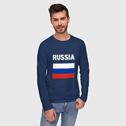 Лонгслив хлопковый мужской Russian Flag, цвет: тёмно-синий — фото 2