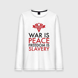 Лонгслив хлопковый мужской War is peace freedom is slavery, цвет: белый