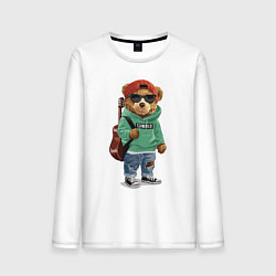 Лонгслив хлопковый мужской КРУТОЙ МИШКА COOL BEAR, цвет: белый