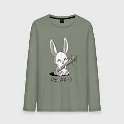 Лонгслив хлопковый мужской Милый зайчик с дубинкой, цвет: авокадо