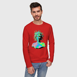 Лонгслив хлопковый мужской Gorgon Medusa Vaporwave Neon, цвет: красный — фото 2