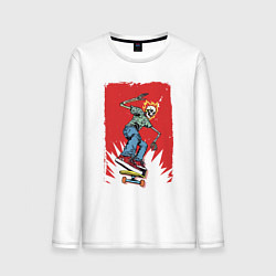 Лонгслив хлопковый мужской Fire skull Skateboarding man on a red background E, цвет: белый