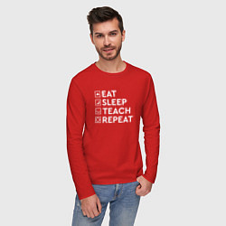 Лонгслив хлопковый мужской Eat sleep TEACH repeat, цвет: красный — фото 2