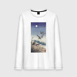 Лонгслив хлопковый мужской Birds at Full Moon Ласточки под луной, цвет: белый