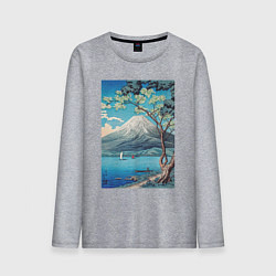 Лонгслив хлопковый мужской Mount Fuji from Lake Yamanaka Гора Фудзи, цвет: меланж