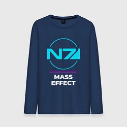 Лонгслив хлопковый мужской Символ Mass Effect в неоновых цветах, цвет: тёмно-синий