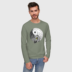 Лонгслив хлопковый мужской Инь Янь по совиному, цвет: авокадо — фото 2