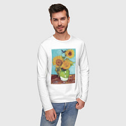 Лонгслив хлопковый мужской Vase with Three Sunflowers Подсолнухи, цвет: белый — фото 2