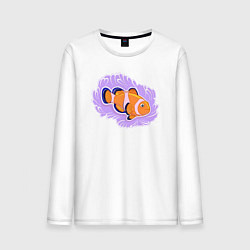 Лонгслив хлопковый мужской Рыбка клоун Подводный мир, цвет: белый