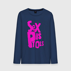 Лонгслив хлопковый мужской Огромная надпись Sex Pistols, цвет: тёмно-синий