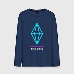Лонгслив хлопковый мужской Символ The Sims в неоновых цветах, цвет: тёмно-синий