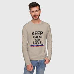 Лонгслив хлопковый мужской Keep calm Peterhof Петергоф, цвет: миндальный — фото 2